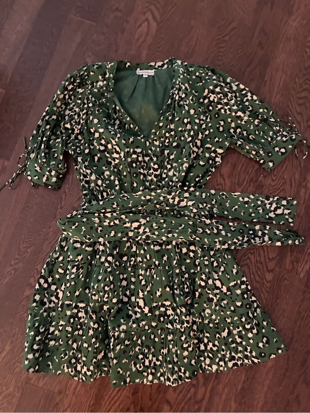 Karina Grimaldi Green Animal Print V-Neck Wrap Dress